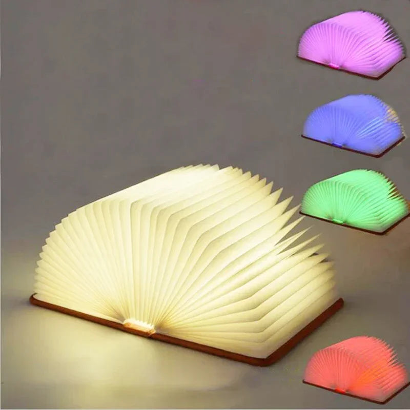 GlowFold 3D Book Lamp – RGB LED Night Light & Wooden Decor