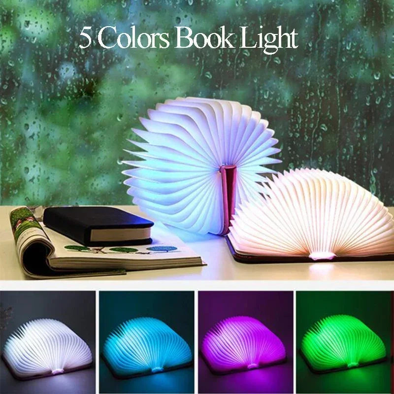 GlowFold 3D Book Lamp – RGB LED Night Light & Wooden Decor