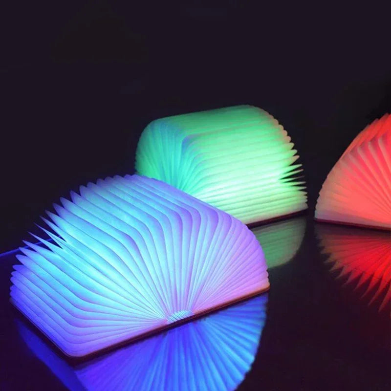 GlowFold 3D Book Lamp – RGB LED Night Light & Wooden Decor