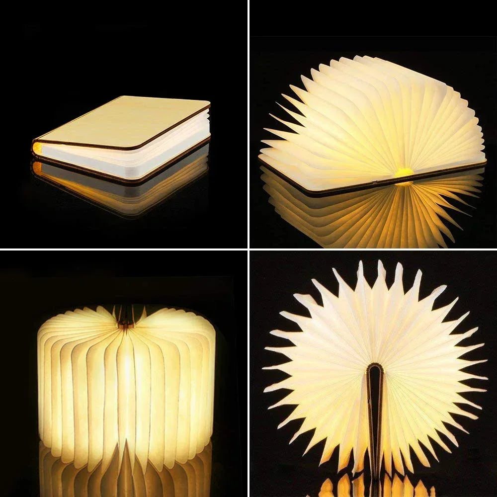 GlowFold 3D Book Lamp – RGB LED Night Light & Wooden Decor