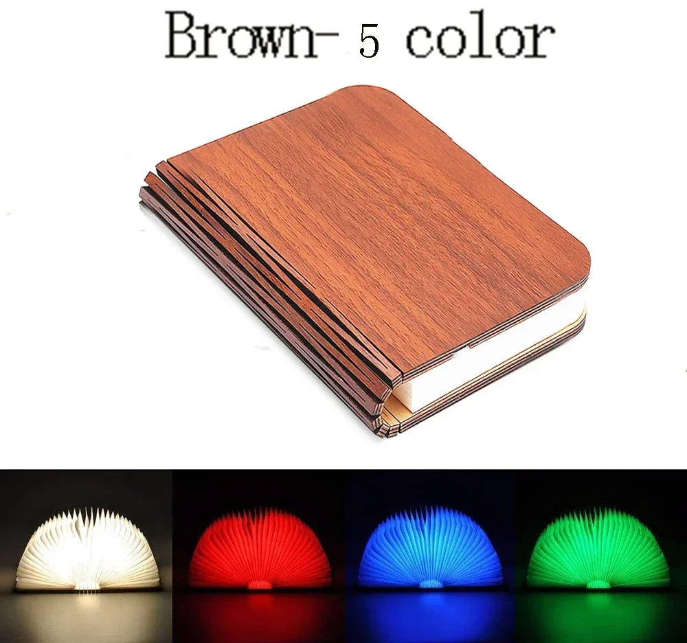 GlowFold 3D Book Lamp – RGB LED Night Light & Wooden Decor