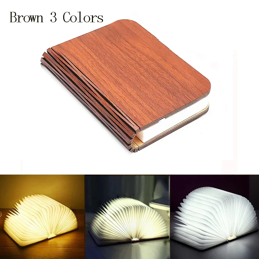 GlowFold 3D Book Lamp – RGB LED Night Light & Wooden Decor